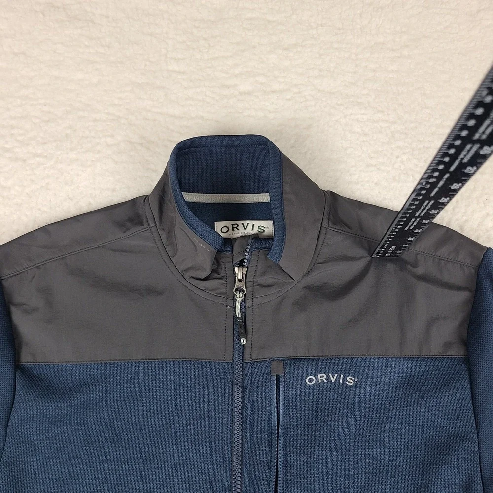 ORVIS Jacket Mens‎ Medium Blue Gray Zipper Pockets Full Zip Sweater